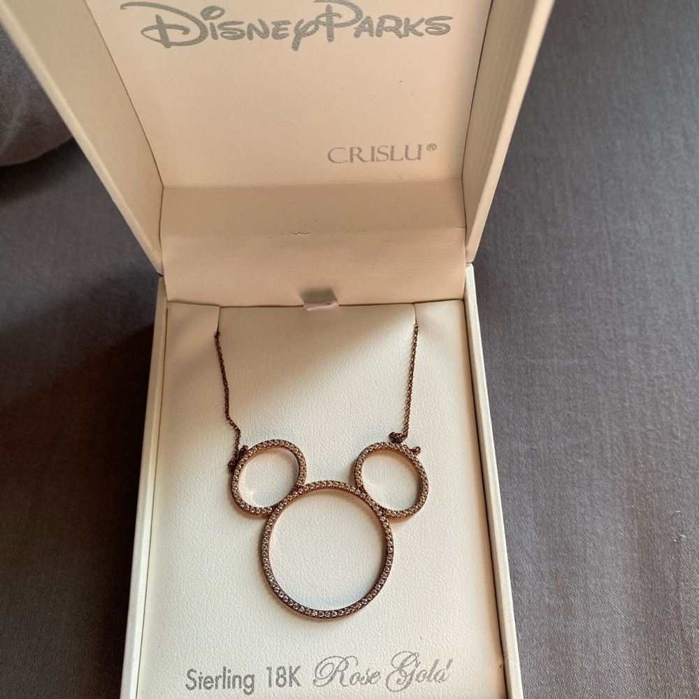 Mickey Mouse Pave Icon Necklace by CRISLU – Rose Gold – Large